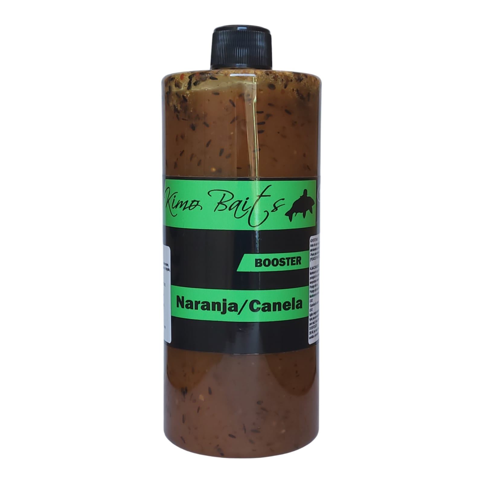 "Booster carpfishing sabor naranja y canela, gel concentrado que atrae carpas con una mezcla cálida y afrutada."