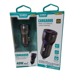 Cargador rápido Sanda para automóvil, carga rápida, protección sobrecarga, 45W, ideal para carpfishing.